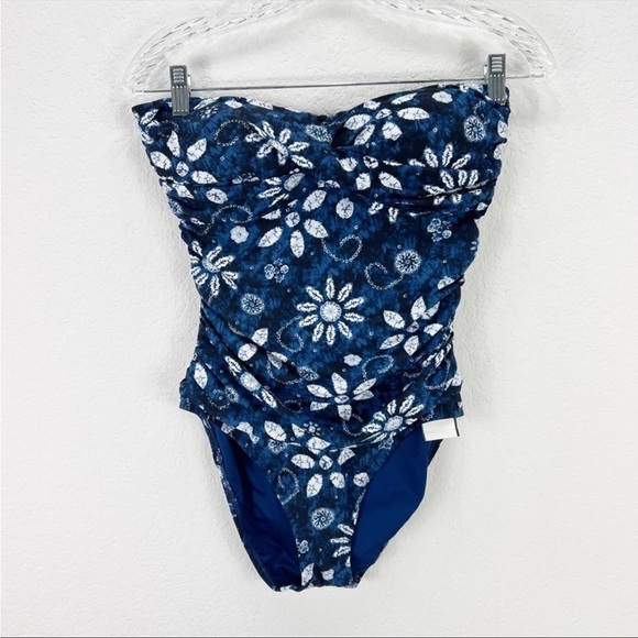 Bleu Rod Beattie Take A Dip Bandeau Navy Swimsuit One Piece Size 4 NWT - Picture 2 of 8